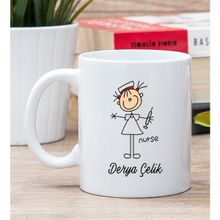 Hediye Dükkanı Kişiye Özel Hemşire Karikatürü Beyaz Kupa Bardak