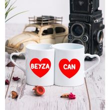 Hediye Dükkanı Kişiye Özel İsim Yazılı Kırmızı Kalpli İkili Sevgili Kupası