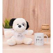Hediye Dükkanı Kişiye Özel Karakalem Çizimli Çiçekler Beyaz Kupa Bardak ve Peluş Köpek