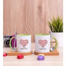 Hediye Dükkanı Kişiye Özel Love Tasarım Hediyelik Ikili Ahşap Altlıklı Yeşil Kupa