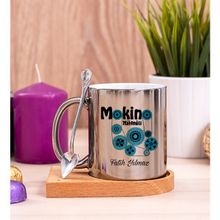 Hediye Dükkanı Kişiye Özel Makine Mühendisi Ahşap Altlıklı Kaşıklı Silver Kupa Bardak
