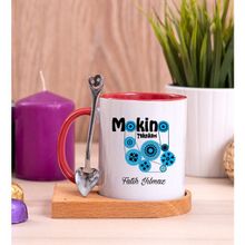 Hediye Dükkanı Kişiye Özel Makine Teknikeri Ahşap Altlıklı Kaşıklı Kırmızı Kupa