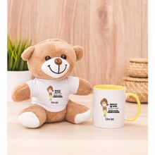 Hediye Dükkanı Kişiye Özel Maske Işi Iyi Oldu Tasarım Esprili Sarı Kupa Bardak ve Peluş Ayıcık