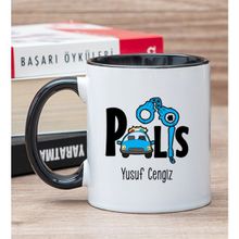 Hediye Dükkanı Kişiye Özel Polis Baskılı Siyah Kupa Bardak