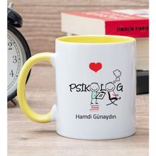 Hediye Dükkanı Kişiye Özel Psikolog Baskılı Sarı Kupa Bardak