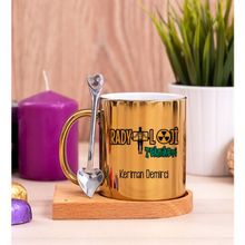 Hediye Dükkanı Kişiye Özel Radyoloji Teknikeri Ahşap Altlıklı Kaşıklı Gold Kupa Bardak