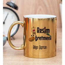 Hediye Dükkanı Kişiye Özel Resim Öğretmeni Gold Kupa Bardak