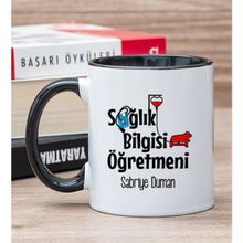 Hediye Dükkanı Kişiye Özel Sağlık Bilgisi Öğretmeni Siyah Kupa Bardak