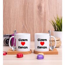 Hediye Dükkanı Kişiye Özel Sevgililere Özel İsim Yazılı Ikili Ahşap Altlıklı Beyaz Kupa Bardak