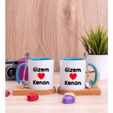 Hediye Dükkanı Kişiye Özel Sevgililere Özel Isim Yazılı Ikili Ahşap Altlıklı Mavi Kupa
