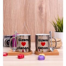 Hediye Dükkanı Kişiye Özel Sevgililere Özel İsim Yazılı İkili Ahşap Altlıklı Silver Kupa Bardak