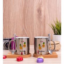 Hediye Dükkanı Kişiye Özel Sevimli Ananaslar İkili Ahşap Altlıklı Silver Kupa Bardak