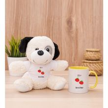 Hediye Dükkanı Kişiye Özel Sevimli Domatesler Sarı Kupa Bardak ve Peluş Köpek