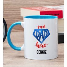 Hediye Dükkanı Kişiye Özel Super Dad Babaya Hediye Mavi Kupa