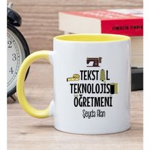 Hediye Dükkanı Kişiye Özel Tekstil Teknolojisi Öğretmeni Sarı Kupa Bardak