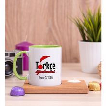 Hediye Dükkanı Kişiye Özel Türkçe Öğretmeni Ahşap Altlıklı Mumlu Yeşil Kupa