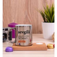 Hediye Dükkanı Sevgili Kelime Anlamı Ahşap Altlıklı Mumlu Silver Kupa Bardak