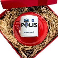 Hediye Rengi İsme Özel Hediyelik Tasarım Kutulu Polis Türk Kahvesi Fincanı Seti