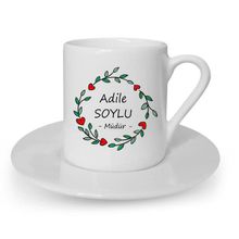 Hediye Rengi İsme Özel Kırmızı Kapli Çerçeveli Kahve Fincanı
