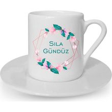 Hediye Rengi İsme Özel Pembe Çerçeveli Fincan