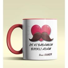 Hediye Zengini Kişiye Özel Iyiki Babamsın Bıyıklı Adam Tema Kırmızı Kupa Bardak