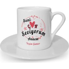 Hediye Zengini Kişiye Özel Seni Çok Seviyorum Annem Tasarımlı Beyaz Kahve Fincanı