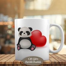 HEDIYELIK-2204 Kırmızı Kalpli Gülümseyen Mutlu Panda Kupa Bardak