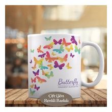 HEDIYELIK-23-2148 Gradient Desenli Kelebek Silüeti Kupa Bardak
