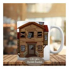 HEDIYELIK-3336 Eskimiş İki Katlı Ahşap Ev Baskılı Kupa Bardak