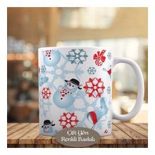 HEDIYELIK-8365-40 Kırmızı Kar Taneler ve Kardan Adam Kupa Bardak