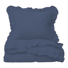 Helen George Vintage Fırfırlı Indigo Mavi Çift Kişilik Nevresim Takımı -HFR0454