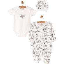 HelloBaby Yenidoğan Bebek Sevimli Fil Kendinden Eldivenli Ekru Tulum + Body + Şapka