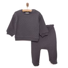 HelloBaby Yenidoğan Kapitone Sweatshirt Patikli Alt Unisex Füme 2'li Takım