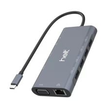 Helt HT-OT01 Gri USB + HDMI + VGA + Type-C + Jack + Ethernet + SD Kart to Type-C Dönüştürücü Kablo