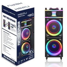 Hepu HP 928 100 W 12 inç 2 Subw Super Bass Şarjlı Ahşap Parti Bluetooth Hoparlör