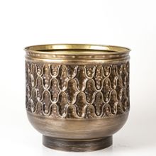 Herdekora Kabartma Desenli Metal Kahverengi 32x28.5x32 cm Çiçeklik Saksı
