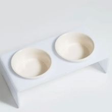 Herniks Pati Desenli Şeffaf Pleksi ve Seramik 30x15 cm Beyaz 2'li Mama Kabı