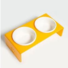 Herniks Pati Desenli Şeffaf Pleksi ve Seramik 30x15 cm Sarı 2'li Mama Kabı