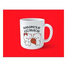 Hesaplısı Burada Hanımcılık Kazanacak Espirili Baskılı Kupa Bardak - Beyaz