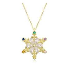 HİLALSHOP 925 Ayar Gümüş Gold Renkli Taşlı Kar Tanesi Kadın Gümüş Kolye