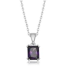 HİLALSHOP 925 Ayar Gümüş Mor Kristal Kare Taşlı Kadın Gümüş Kolye