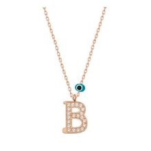 HİLALSHOP 925 Ayar Gümüş Nazar Rose B Harfi Kadın Gümüş Kolye