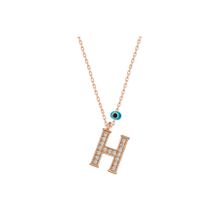 HİLALSHOP 925 Ayar Gümüş Nazar Rose H Harfi Kadın Gümüş Kolye