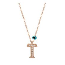 HİLALSHOP 925 Ayar Gümüş Nazar Rose T Harfi Kadın Gümüş Kolye