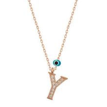 HİLALSHOP 925 Ayar Gümüş Nazar Rose Y Harfi Kadın Gümüş Kolye
