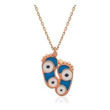 HİLALSHOP 925 Ayar Nazarlı Ayak İzi Çok Renkli Kadın Gümüş Kolye