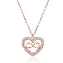 HİLALSHOP 925 Ayar Rose Kalp Sonsuzluk Kadın Gümüş Kolye