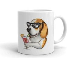 Hobi Shop Gözlüklü Köpek Baskılı Beyaz Kupa Bardak