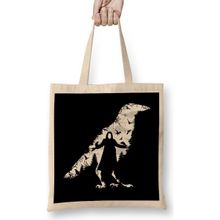Humuts Crow Night Sky Collage Açık Bej Uzun Saplı Bez Çanta