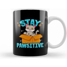 Humuts Cute & Funny Stay Pawsitive Kitty Cat Positive Pun Kupa